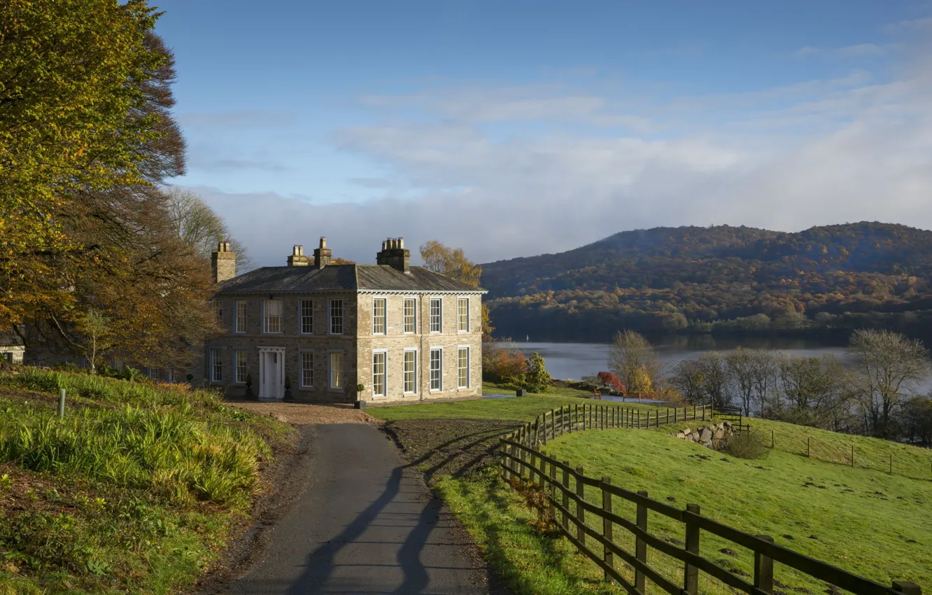 Фото обои пейзаж, природа, озеро, вилла, Cumbria, Silverholme, Manor Villa in England