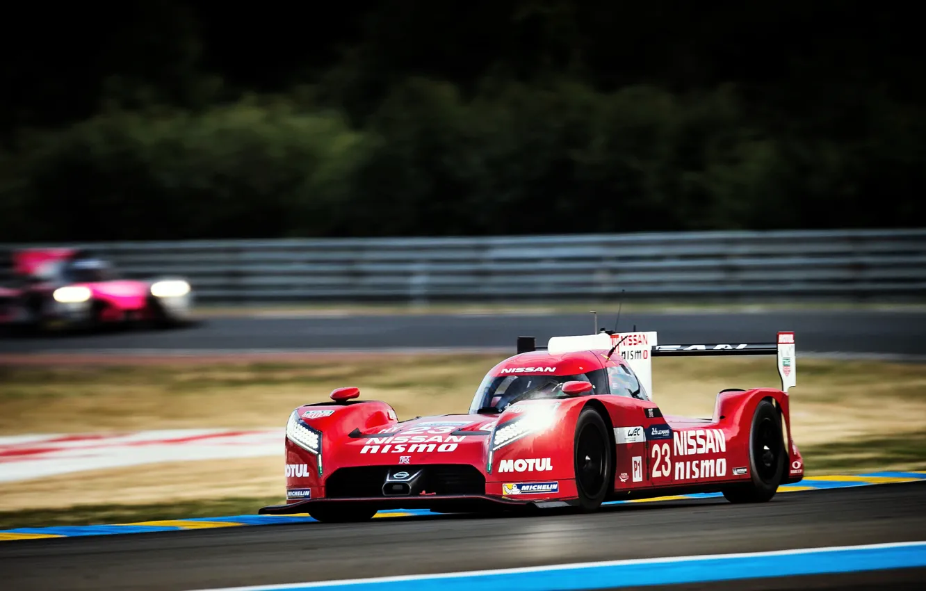 Фото обои Поворот, Размытие, WEC, Nissan GT-R LM Nismo, 24H Le Mans