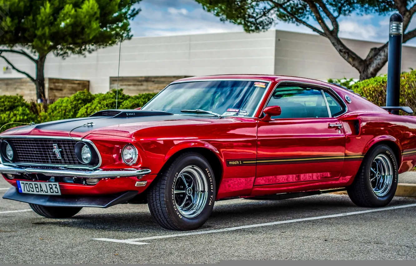 Фото обои Mustang, Ford, Muscle, Red, Car, Boss, Mach 1, Chrome