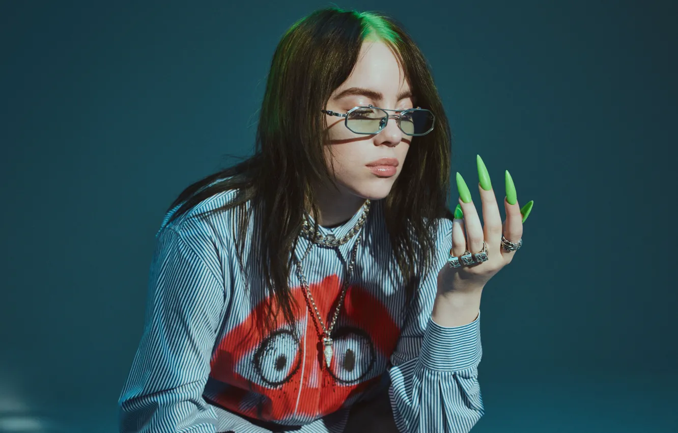 Фото обои очки, певица, ногти, singer, Billie Eilish, Билли Айлиш