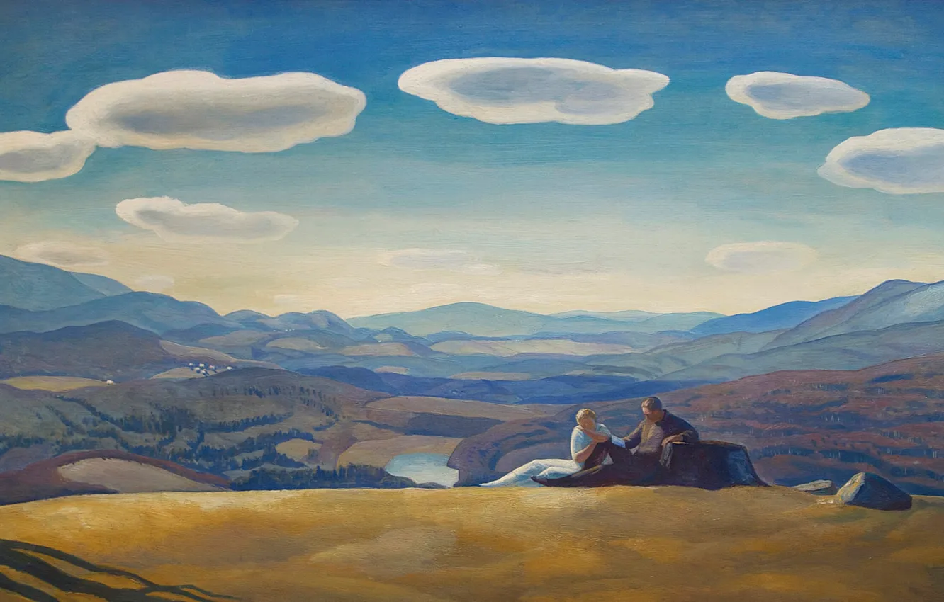 Фото обои облака, пейзаж, горы, картина, Нирвана, Rockwell Kent, Рокуэлл Кент