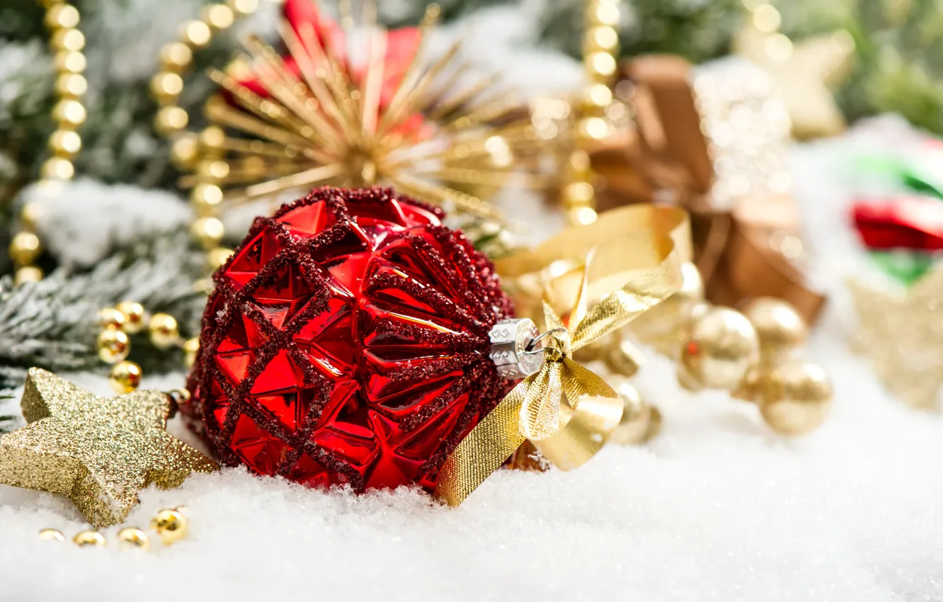 Фото обои красный, праздник, игрушка, шар, Новый Год, Рождество, декорации, Christmas