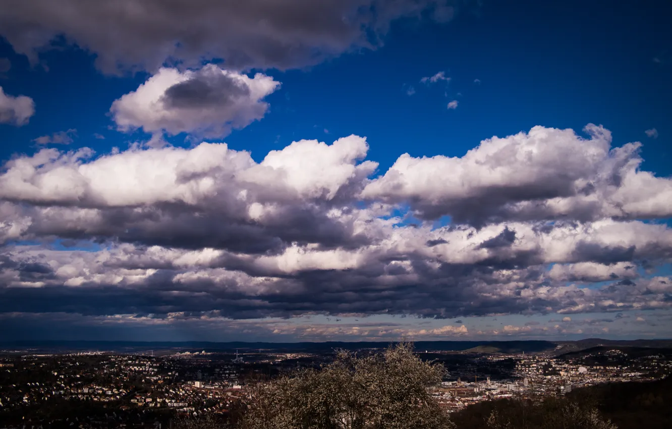 Фото обои City, Clouds, Sky, Germany, Spring, View, Stuttgart