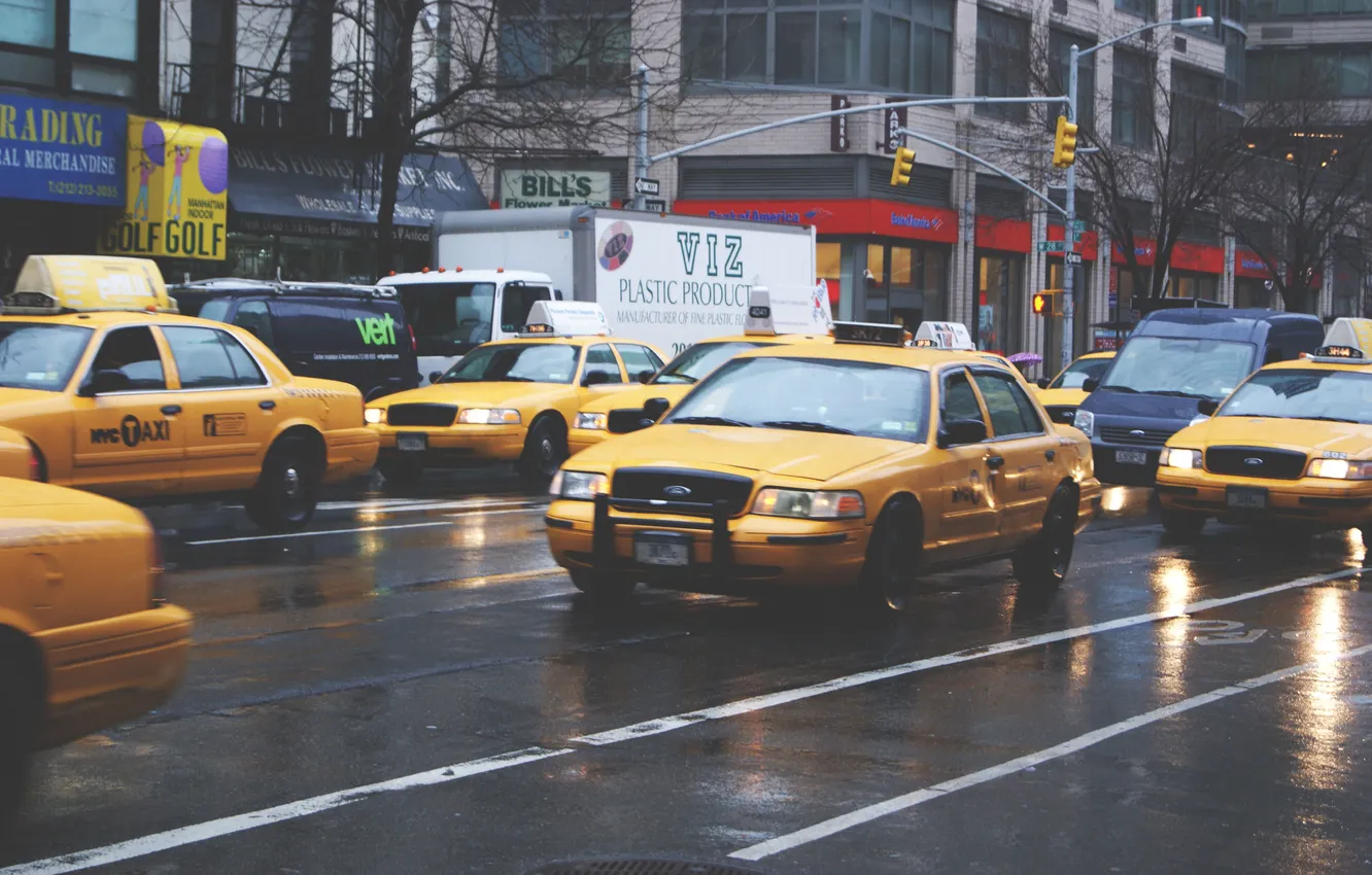 Фото обои машины, город, движение, улица, такси
