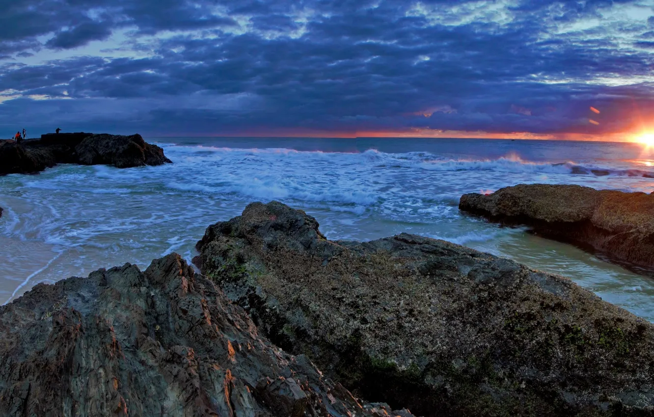 Фото обои скалы, рассвет, побережье, Австралия, Australia, Queensland, Квинсленд, Коралловое море