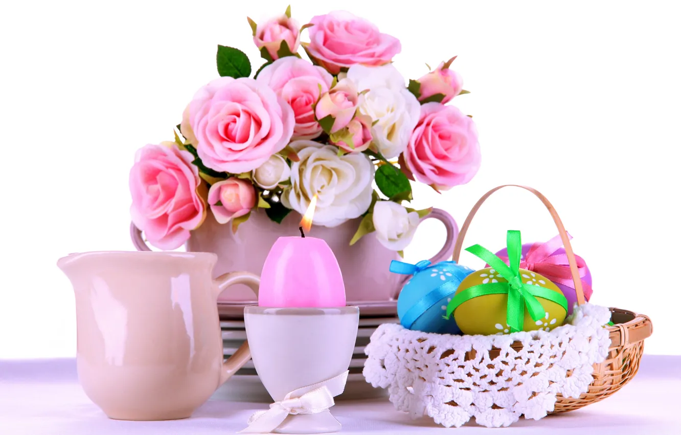 Фото обои розы, яйца, пасха, pink, flowers, eggs, easter, roses
