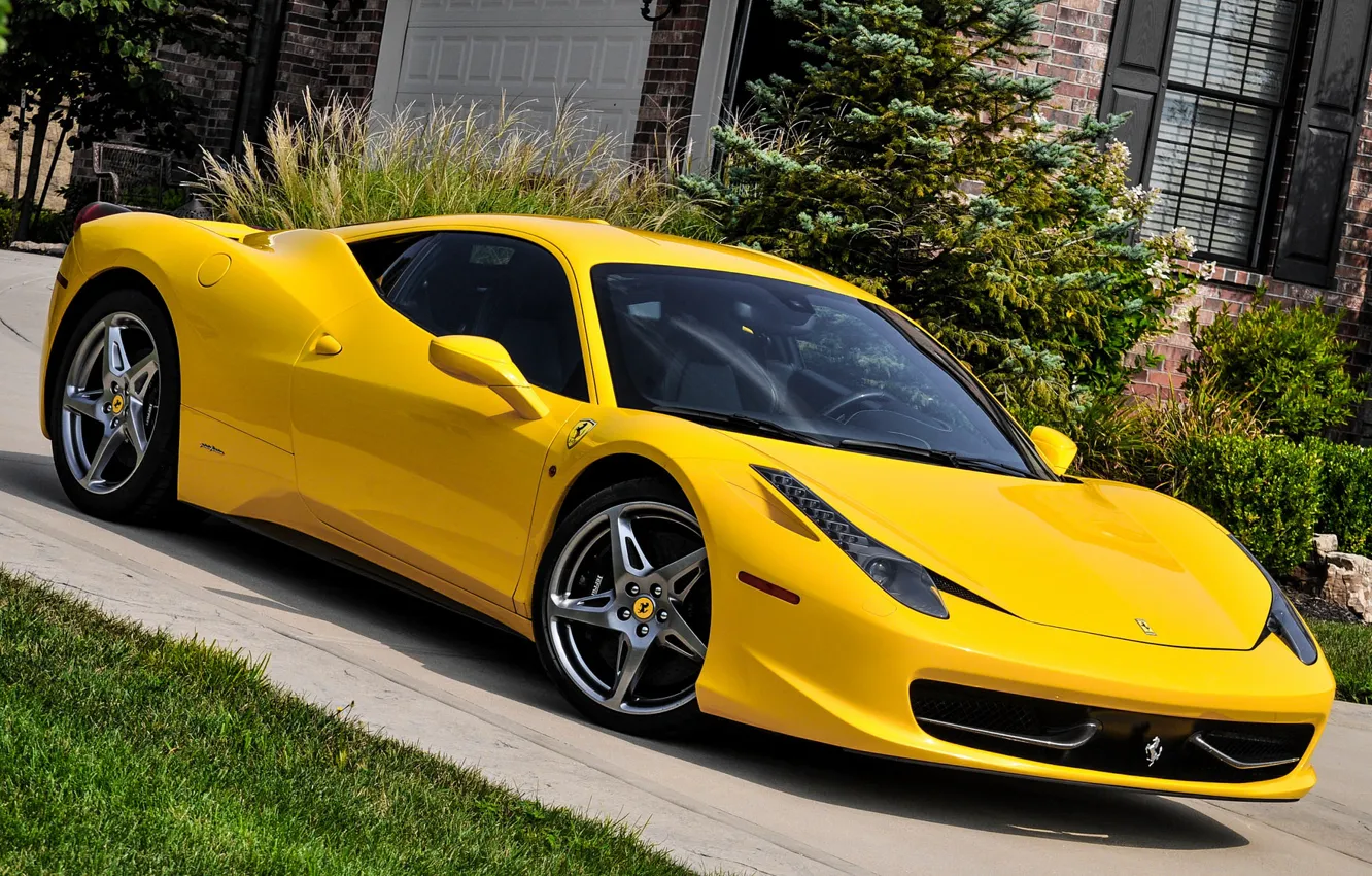 Фото обои Ferrari, 458, Yellow, Italia