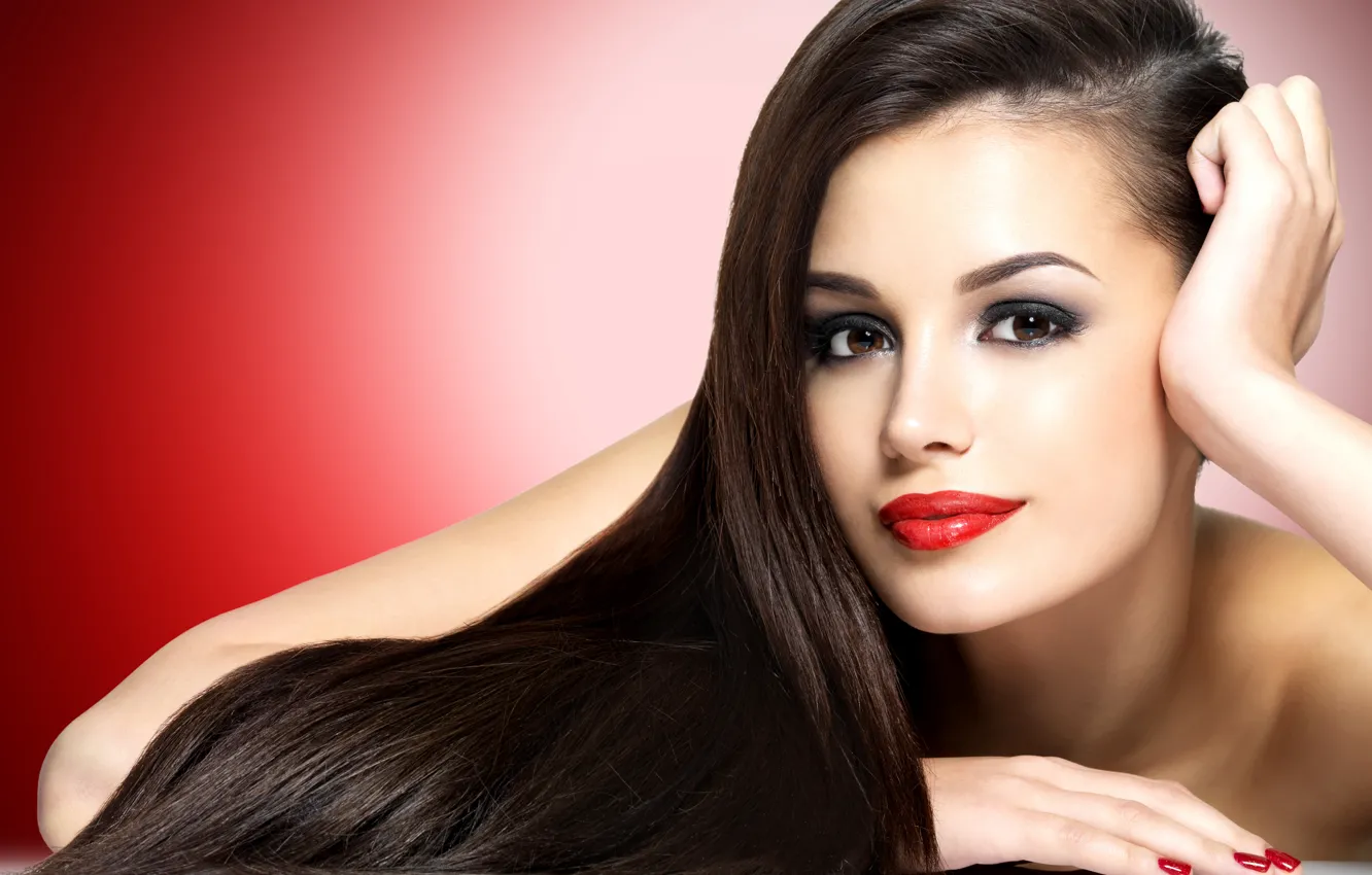 Фото обои Red, smile, model, face, hair