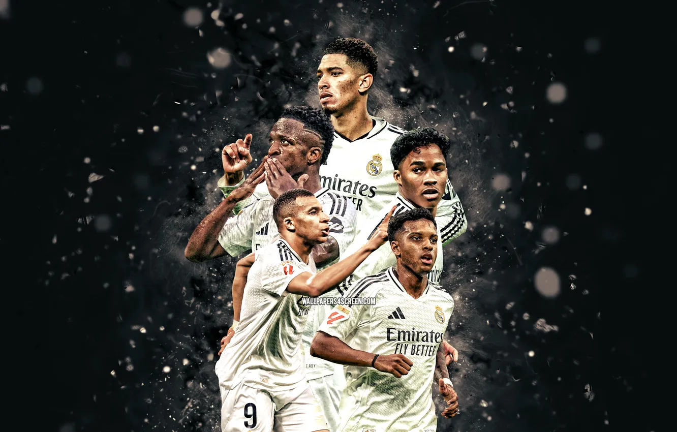 Фото обои Football, Real Madrid, Real Madrid CF, Kylian Mbappe, Rodrygo Goes, Vinicius Junior, Jude Bellingham, Endrick …