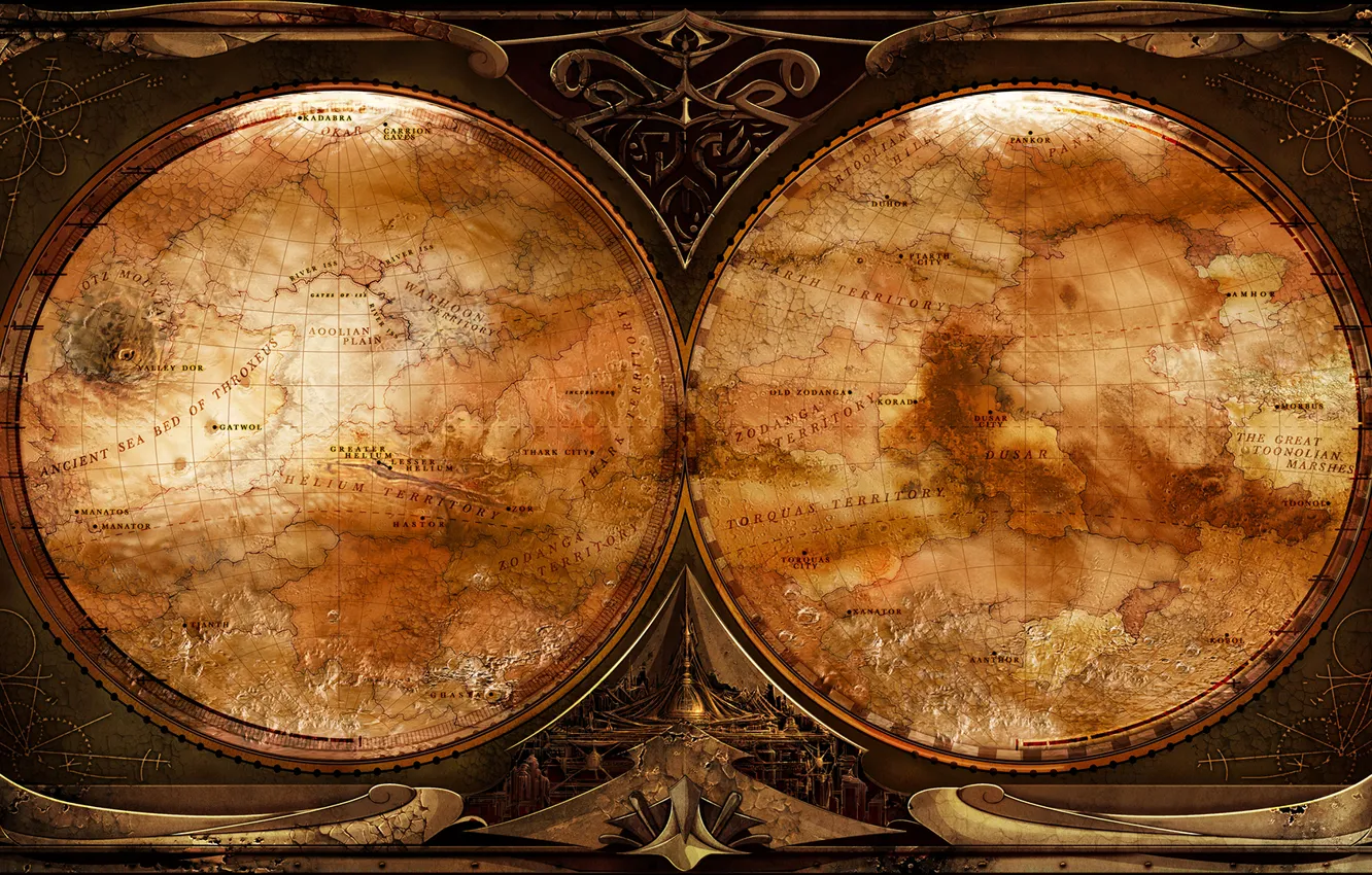 Фото обои карта, стимпанк, разворот, steampunk, the map