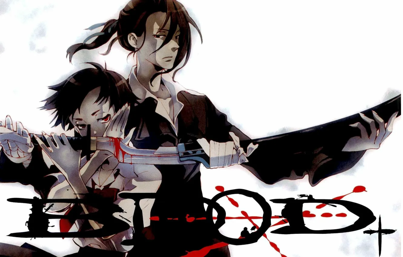 Фото обои меч, ненависть, Blood+, кровища, злобный взгляд, Hagi, Saya Otonashi