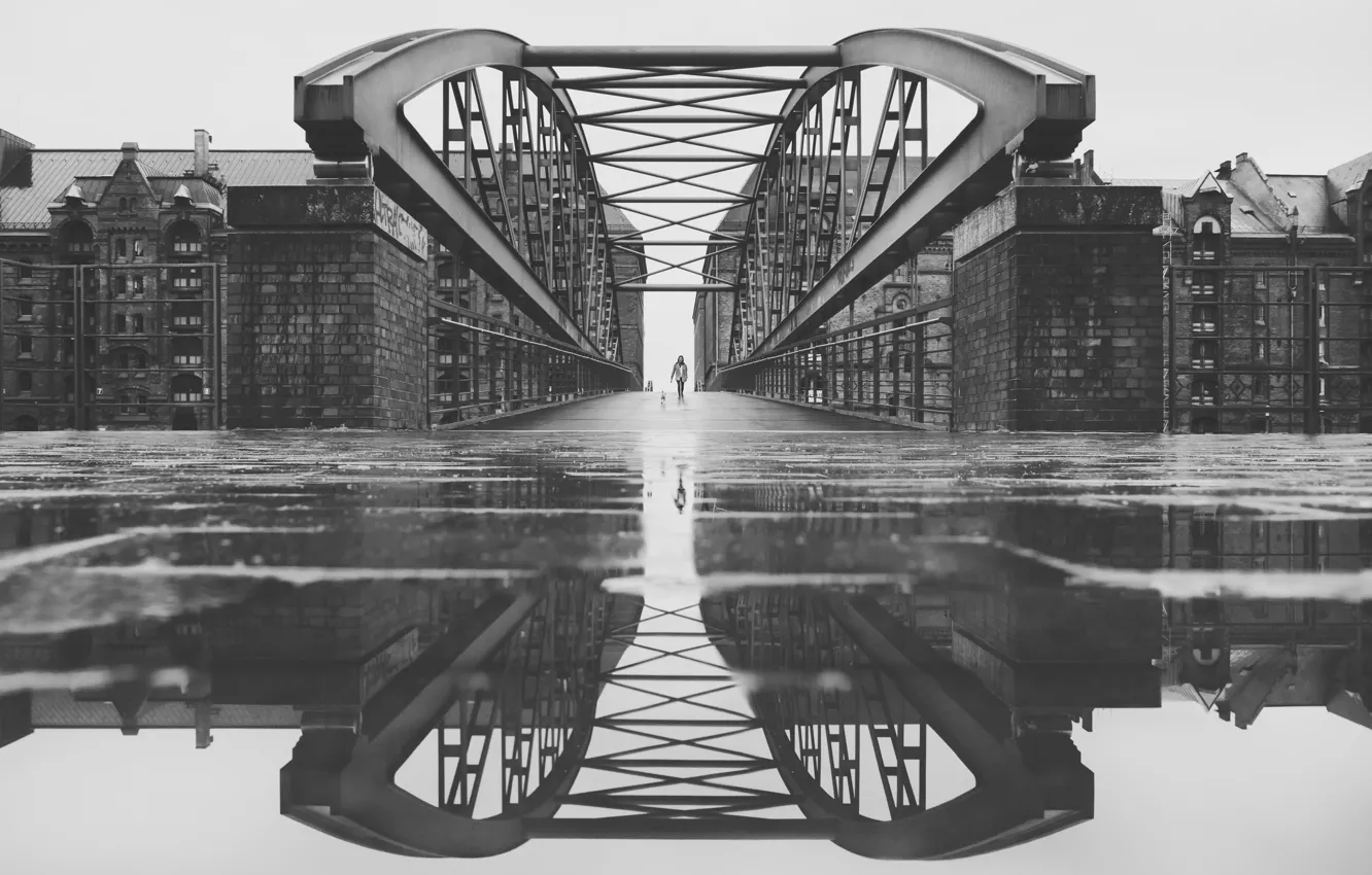 Фото обои отражения, мост, город, Германия