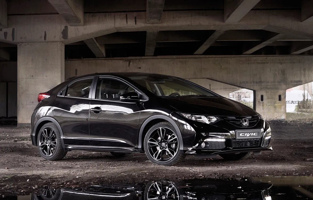 Фото обои чёрная, Honda, Civic, под мостом, '2014, &ampquot;Black Edition&ampquot;