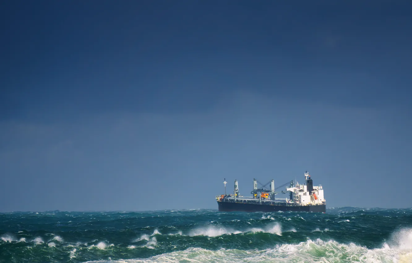 Фото обои waves, storm, ship, tanker, troubled sea