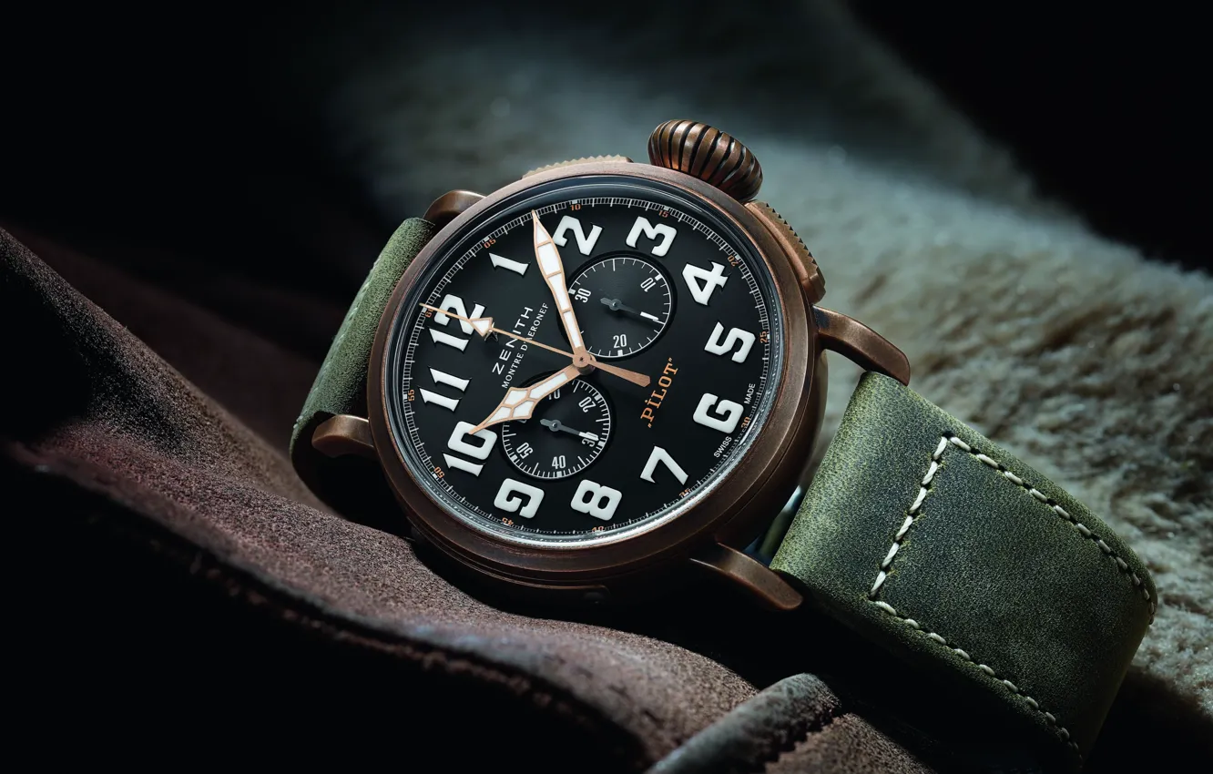 Фото обои Зенит, Zenith, Swiss Luxury Watches, швейцарские наручные часы класса люкс, analog watch, авиационные часы в …