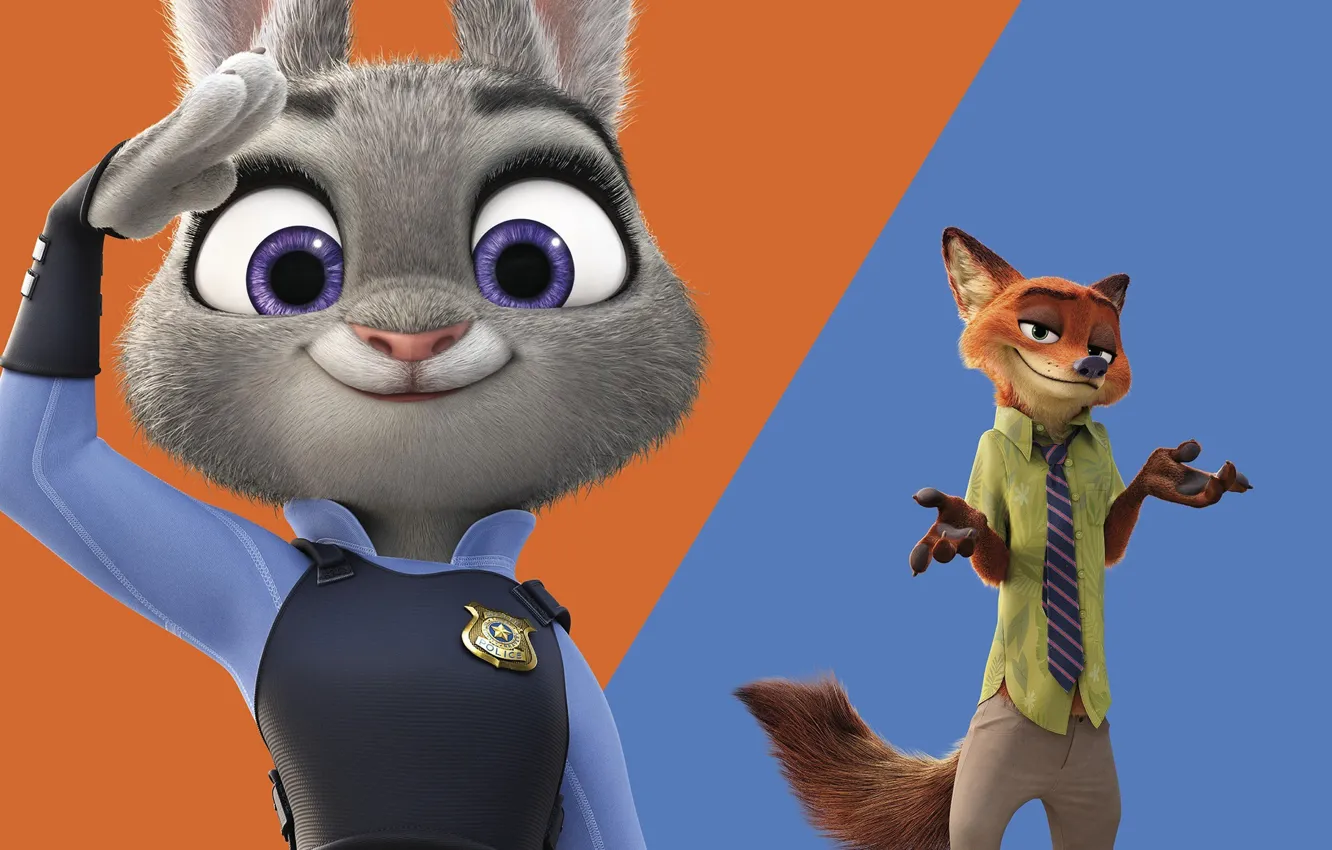Фото обои cinema, animation, Disney, fox, animals, police, blue, rabbit