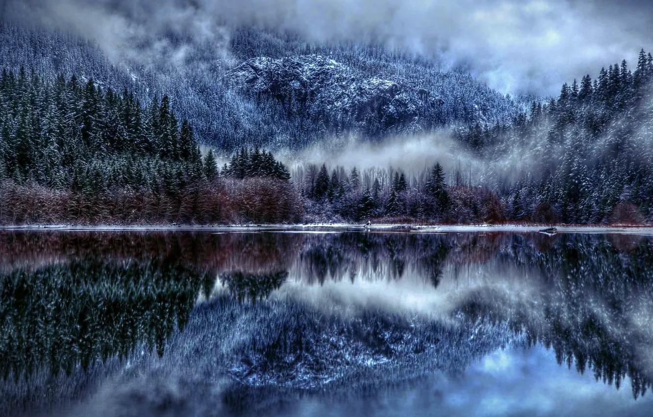 Фото обои Nature, Winter, Landscape, Lake, Trees