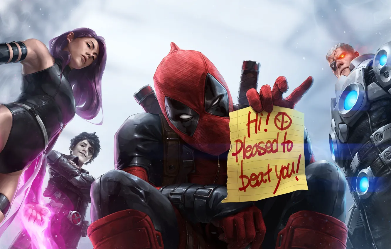 Фото обои надпись, персонажи, marvel, Deadpool, Marvel Comics, Psylocke, Cable