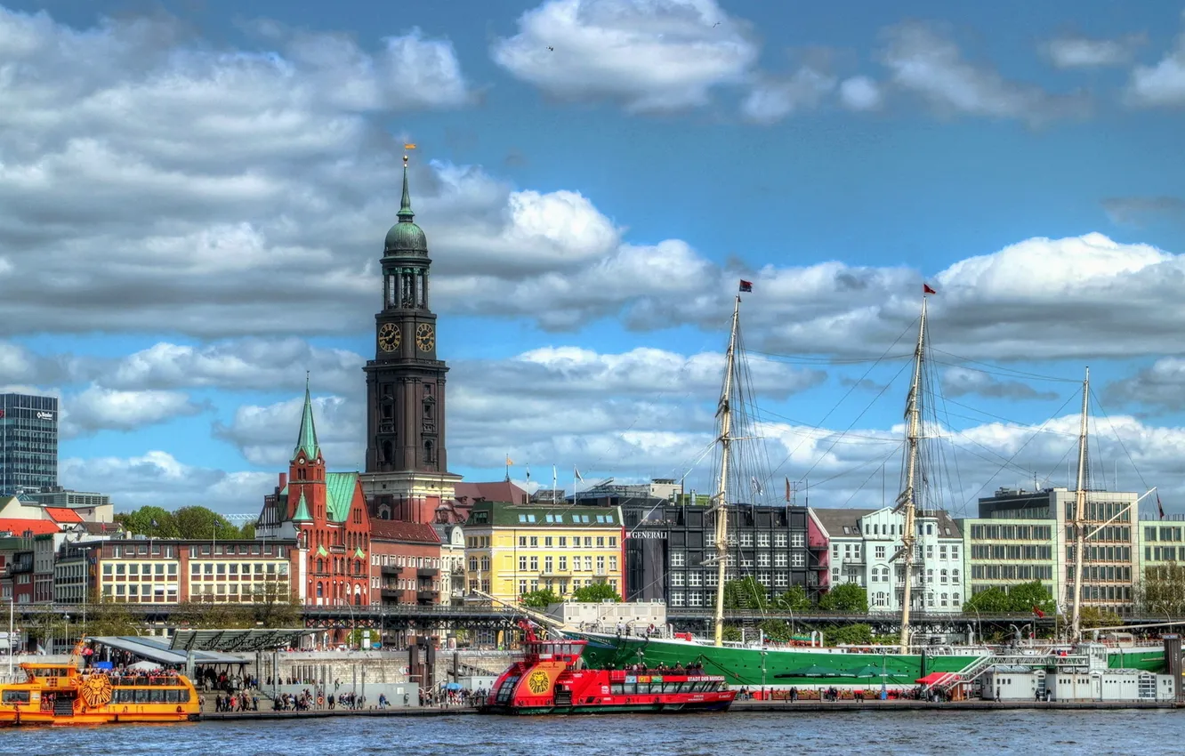 Фото обои город, река, фото, дома, яхты, Германия, Гамбург