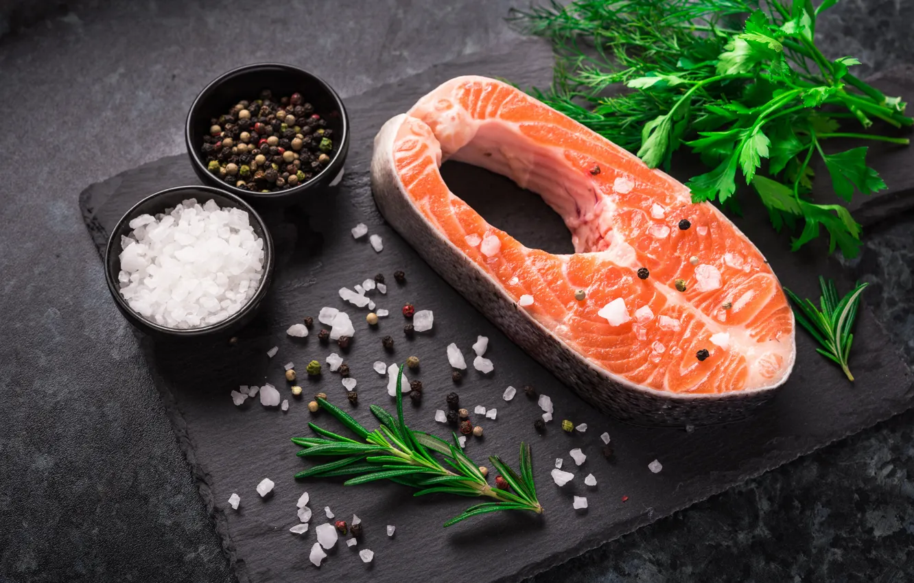 Фото обои еда, рыба, укроп, петрушка, морепродукты, специи, розмарин
