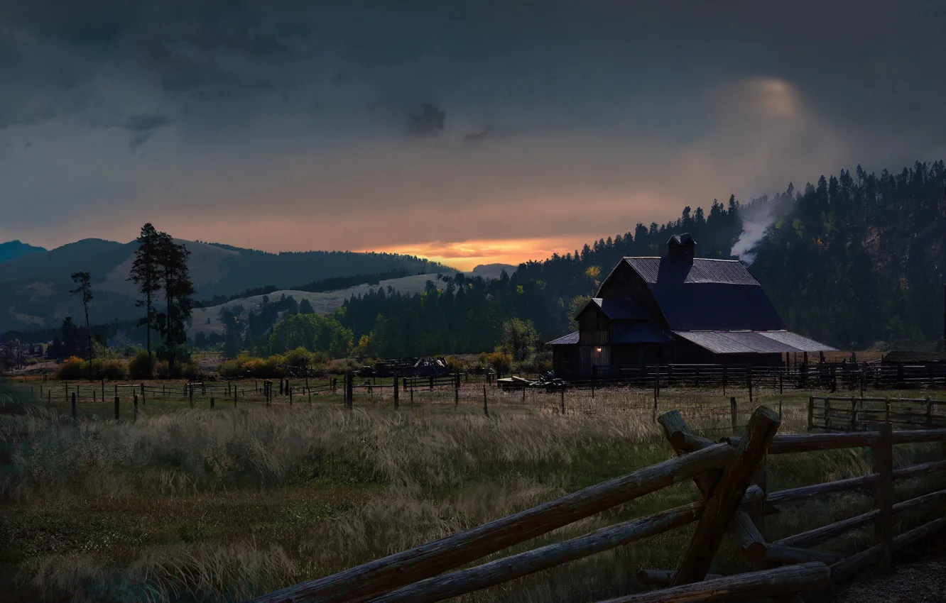 Фото обои ночь, деревня, ферма, Far Cry 5