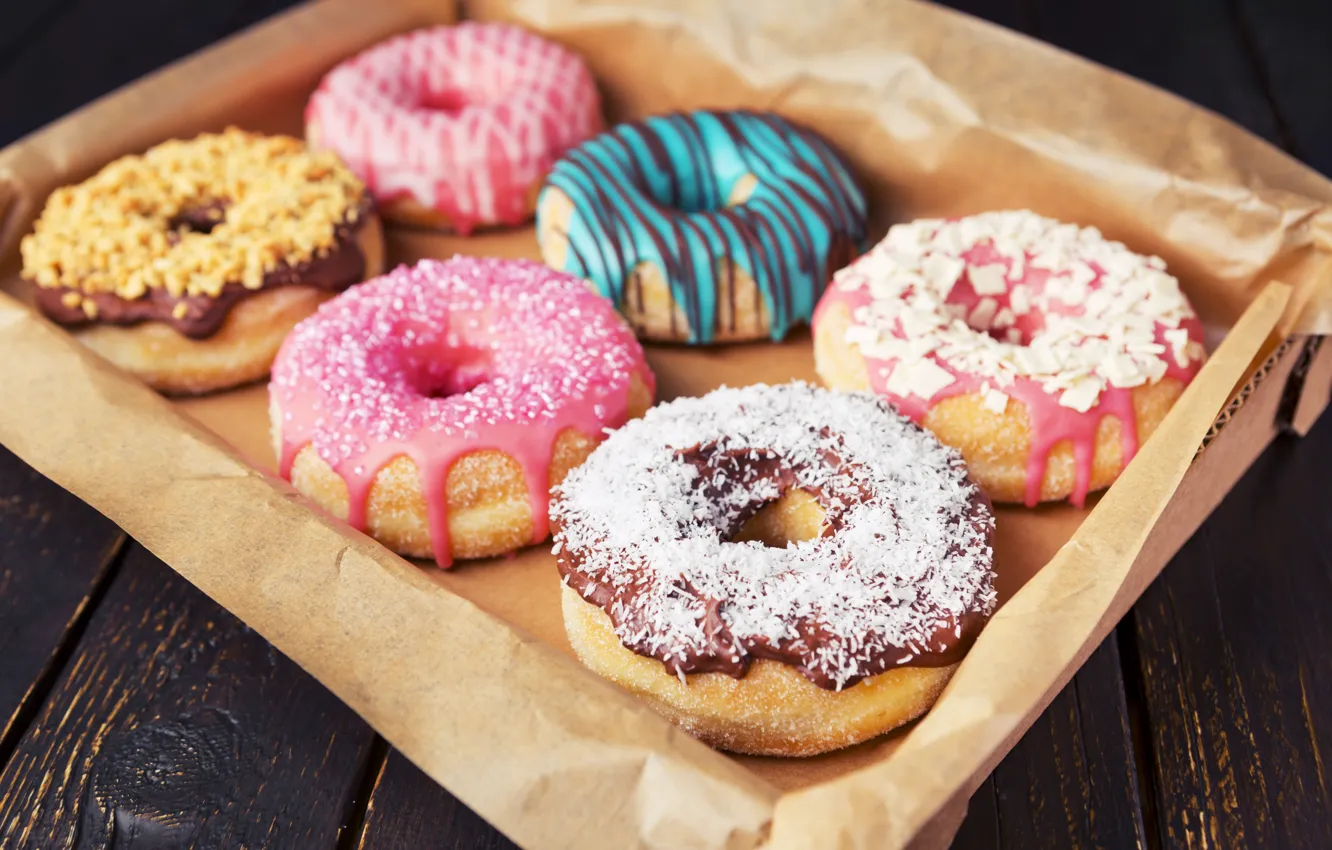 Фото обои colorful, пончики, глазурь, donuts