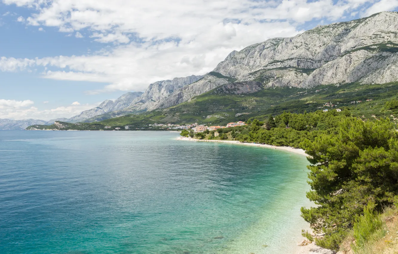 Фото обои море, побережье, Хорватия, Адриатика, горы Биоково, Тучепи, Макарская ривьера