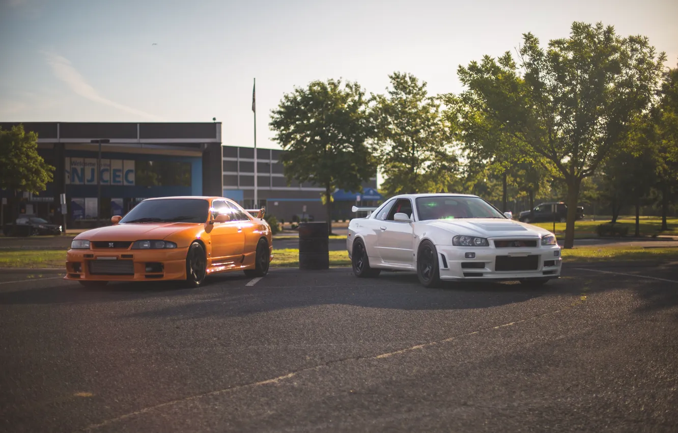 Фото обои Orange, GT-R, R32, White, Skyline, R34