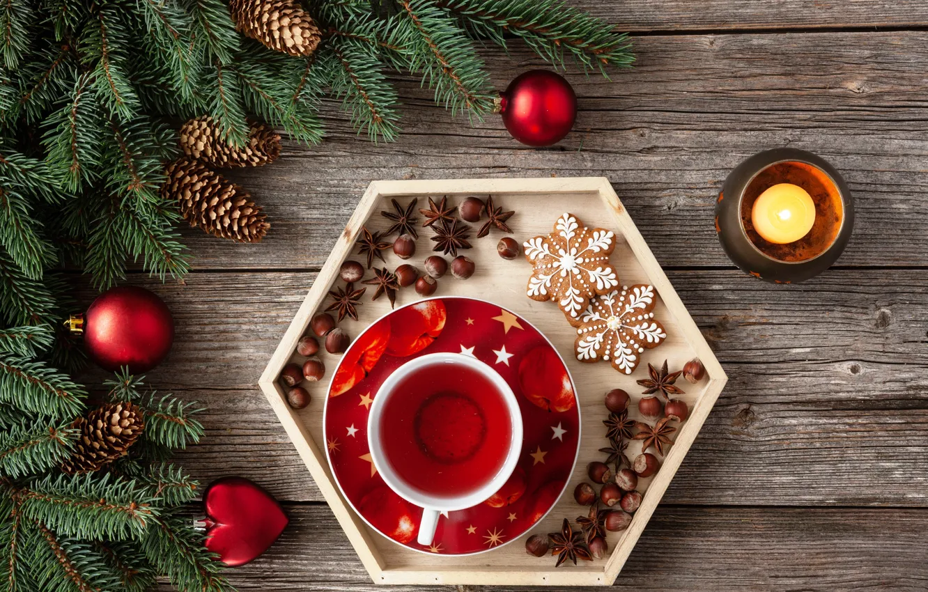 Фото обои праздник, чай, Новый Год, Happy New Year, орешки, с новым годом, Merry Christmas, 2022