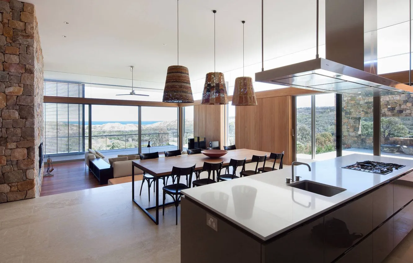 Фото обои дизайн, стиль, интерьер, Австралия, кухня, гостиная, столовая, South-Western Australia Residence