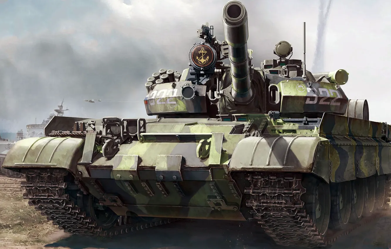 Фото обои советский средний танк, Т-55АМ, Разработан в 1981 году, дополнительная броневая защита башни, Модернизация Т-55А