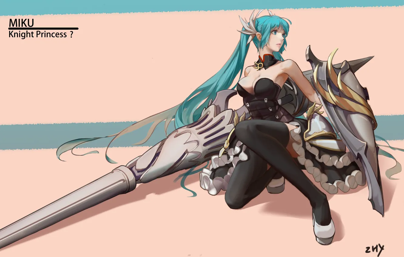 Фото обои девушка, оружие, доспехи, аниме, арт, броня, vocaloid, hatsune miku