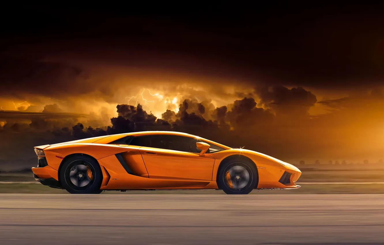Фото обои оранжевый, Lamborghini, профиль, ламборджини, orange, LP700-4, Aventador, ламборгини