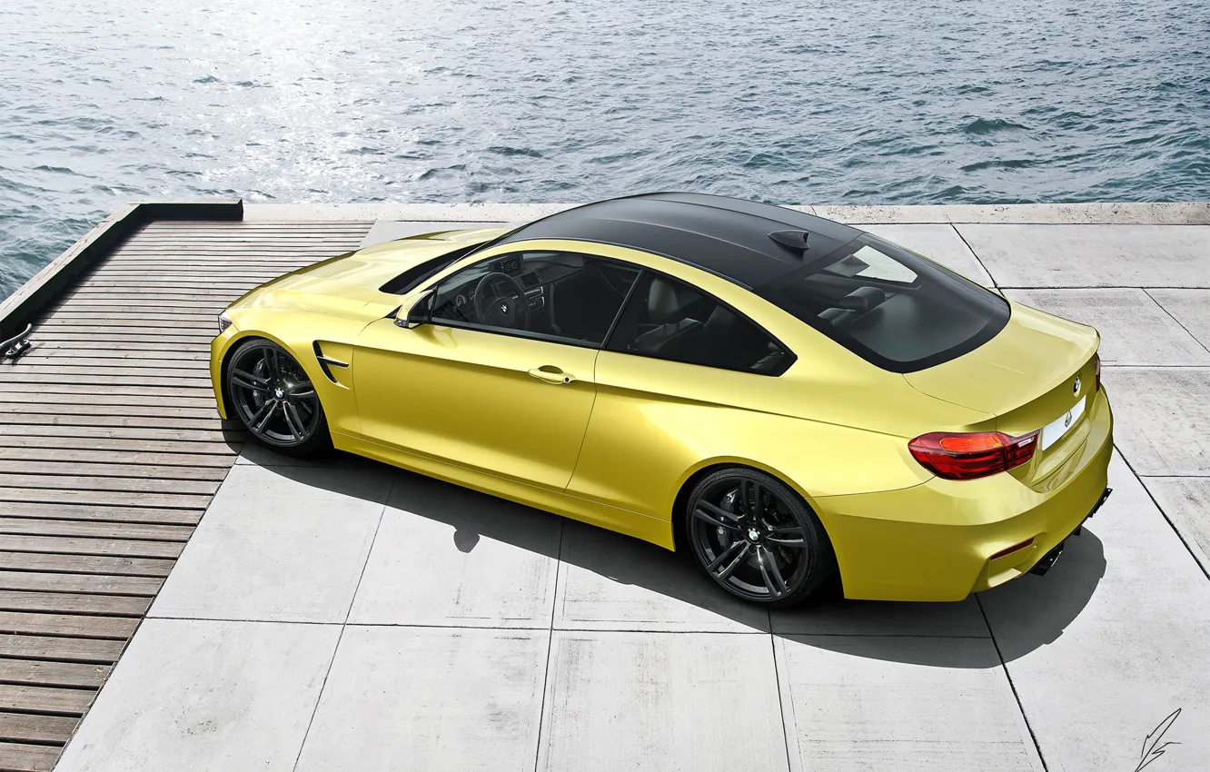 Фото обои BMW, Car, Coupe, Yellow, Matte, Wheels, Rear, Ligth