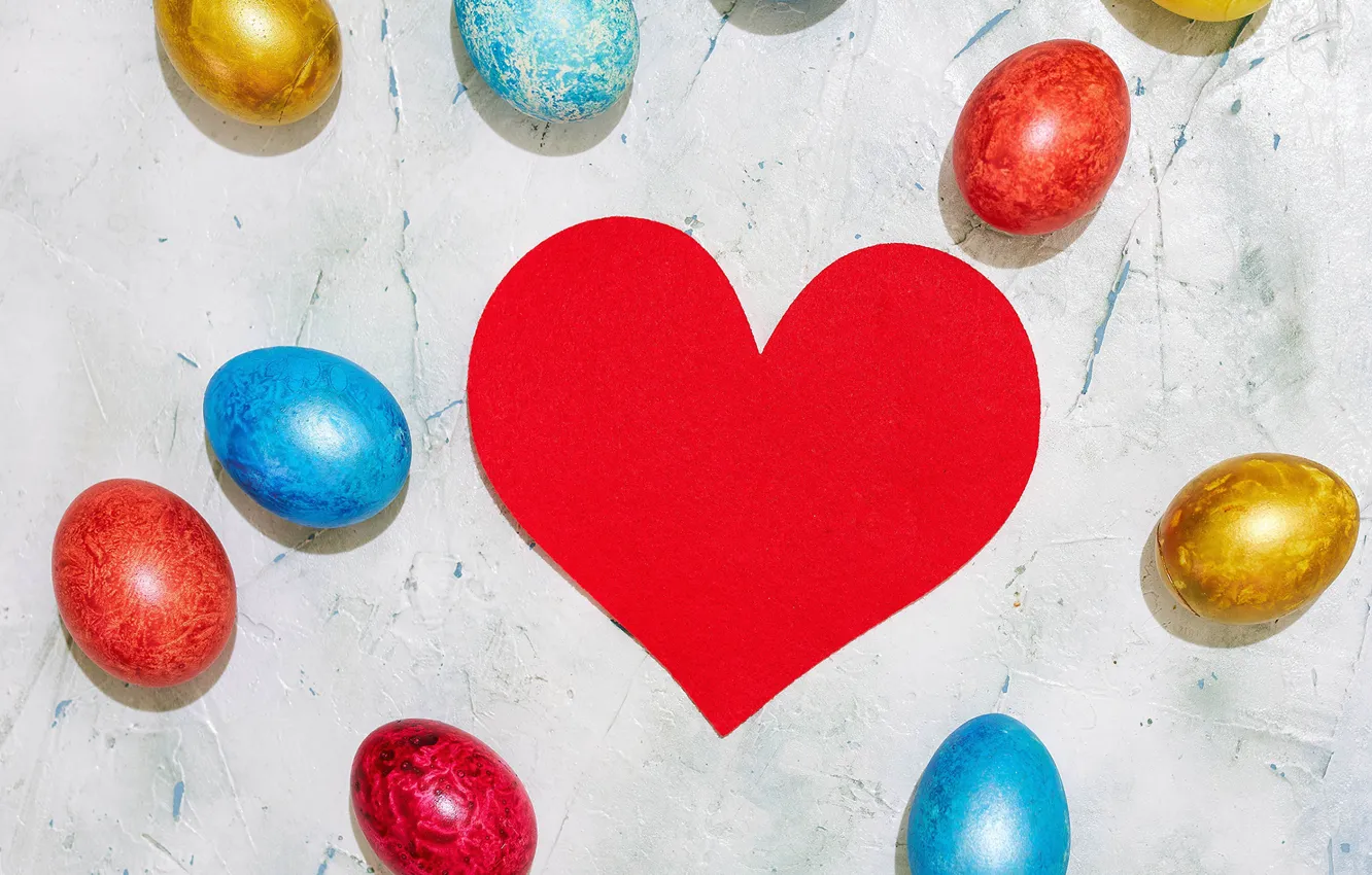 Фото обои сердце, яйца, Пасха, Easter