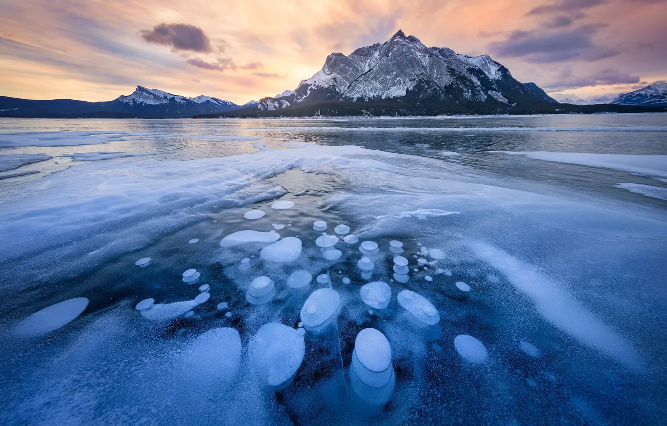 Фото обои зима, горы, лёд, Канада, Альберта, Alberta, Canada, Канадские Скалистые горы