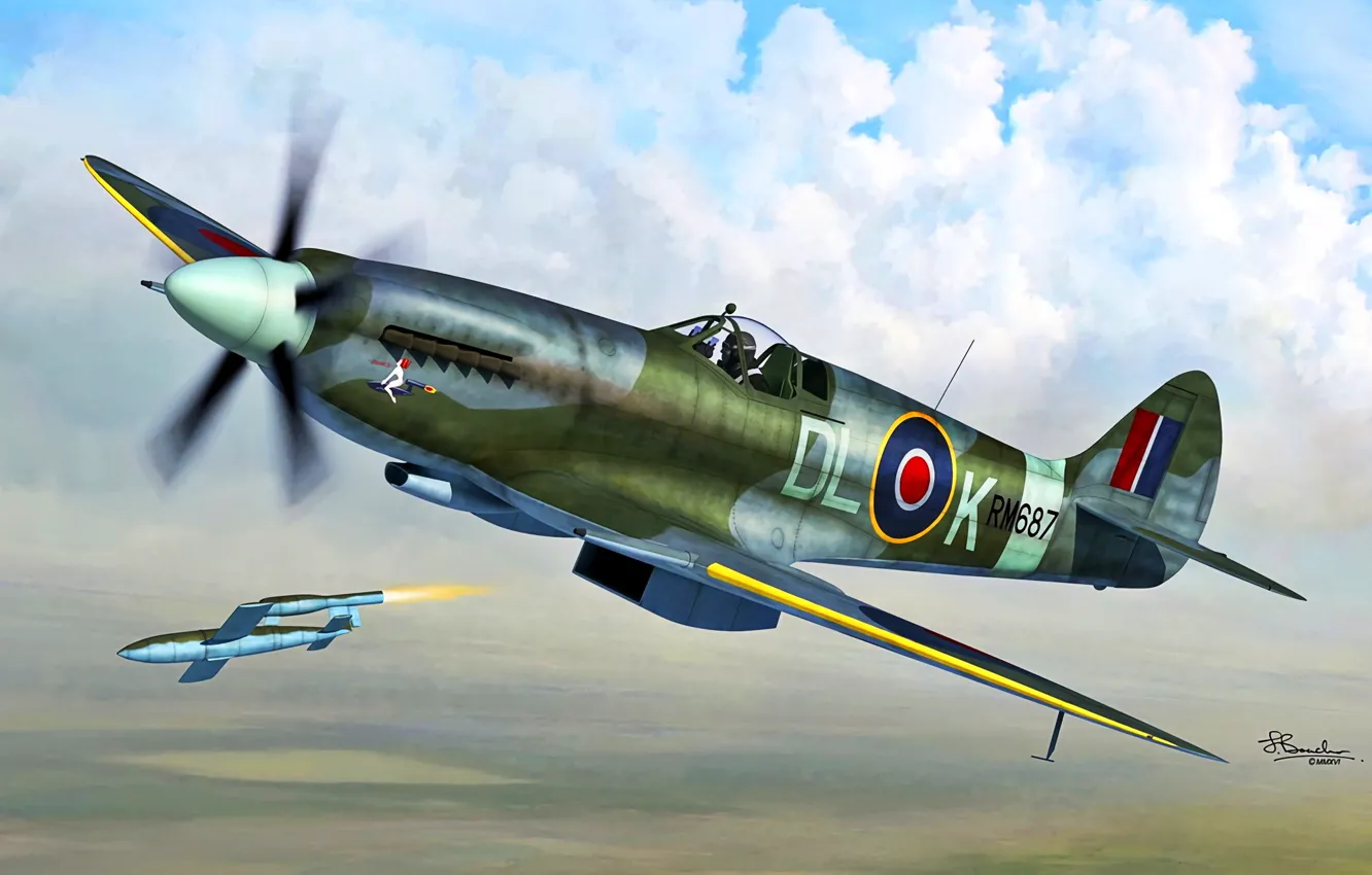 Фото обои Supermarine Spitfire, V-1, Фау-1, Spitfire Mk.XIV, оружие возмездия-1