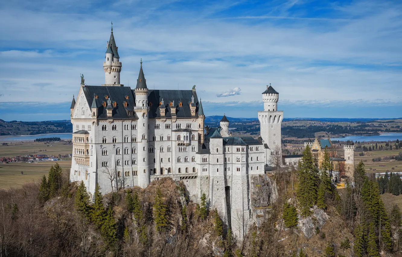 Фото обои замок, Германия, Бавария, Neuschwanstein, Нойшванштайн, castle