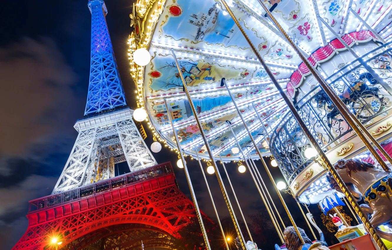 Фото обои Франция, Париж, Эйфелева башня, карусель, Paris, France, Eiffel Tower