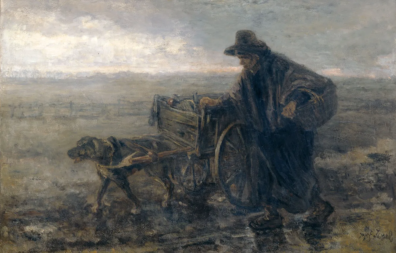Фото обои пейзаж, масло, картина, холст, 1892, Йосеф Исраэлс, Jozef Israels, Вдоль Полей с Телегой