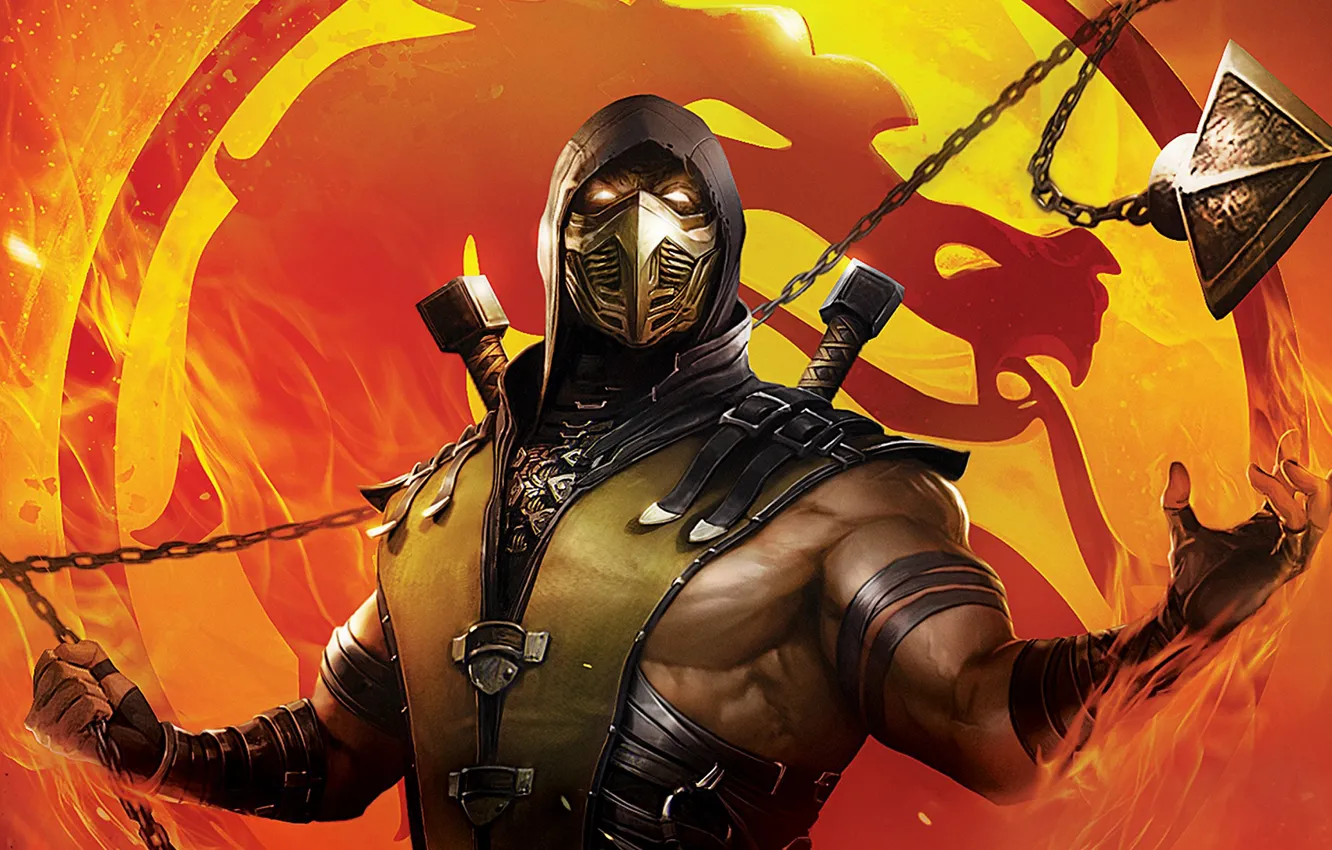 Фото обои маска, Воин, Mortal Kombat, Scorpion
