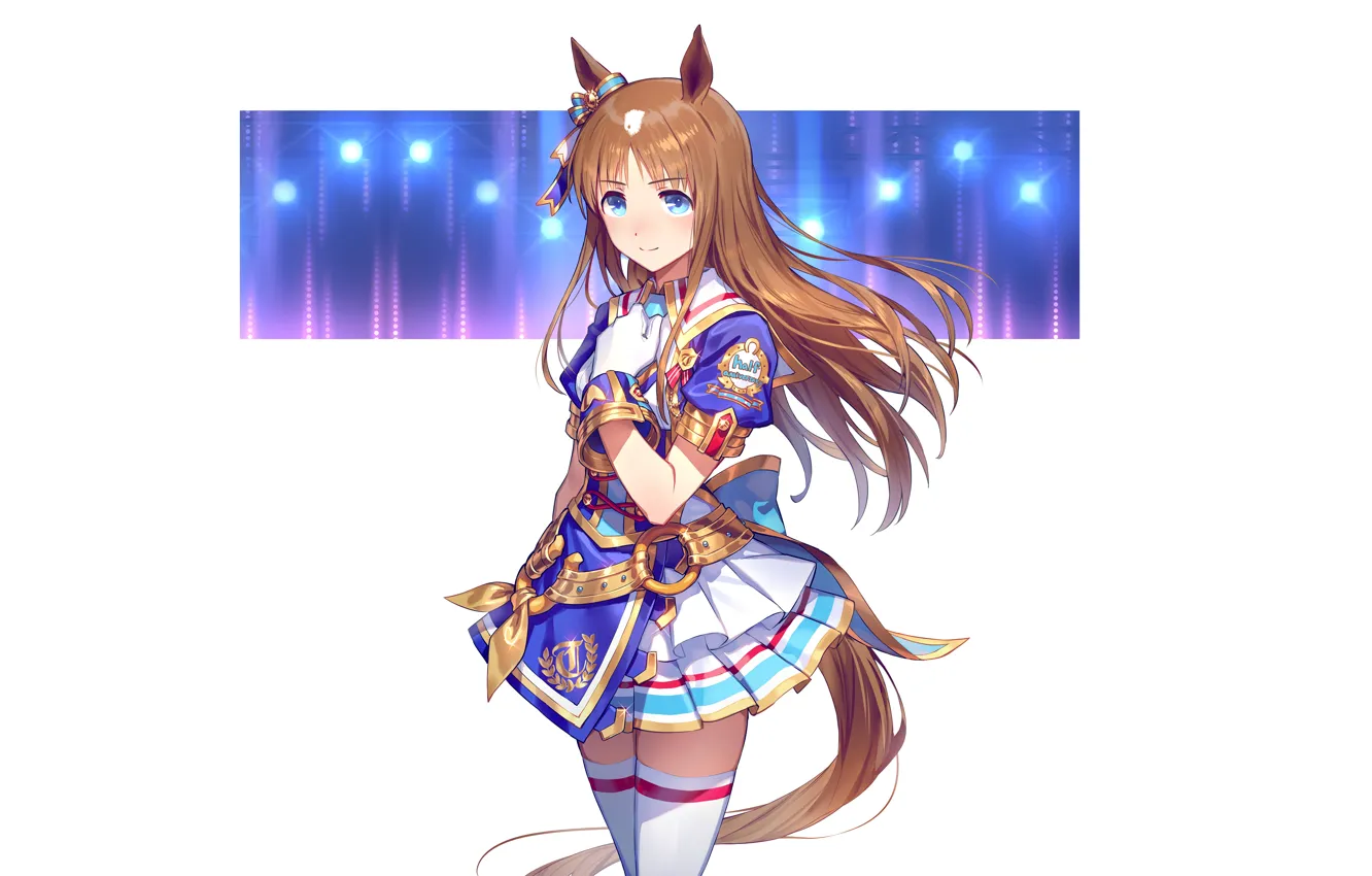 Фото обои girl, sexy, thighhighs, long hair, brown hair, animal ears, anime, blue eyes