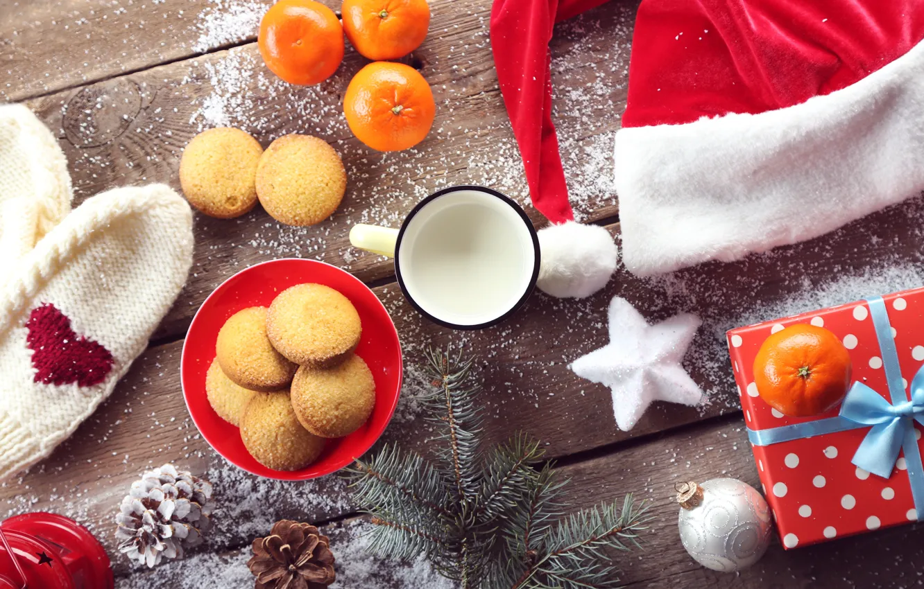 Фото обои снег, украшения, шары, игрушки, Новый Год, печенье, Рождество, happy