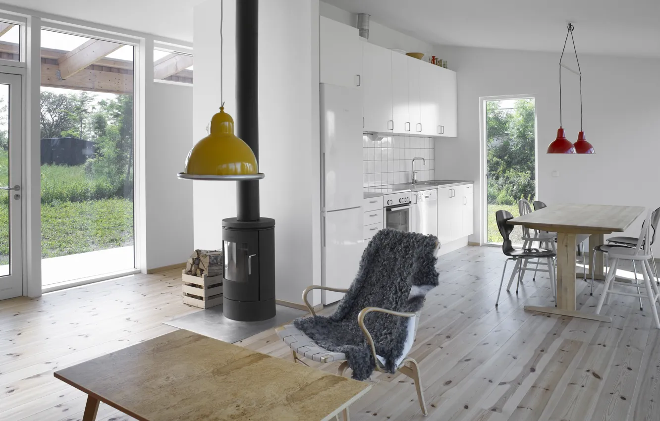 Фото обои стиль, интерьер, кресло, кухня, камин, столовая, скандинавский, small swedish house