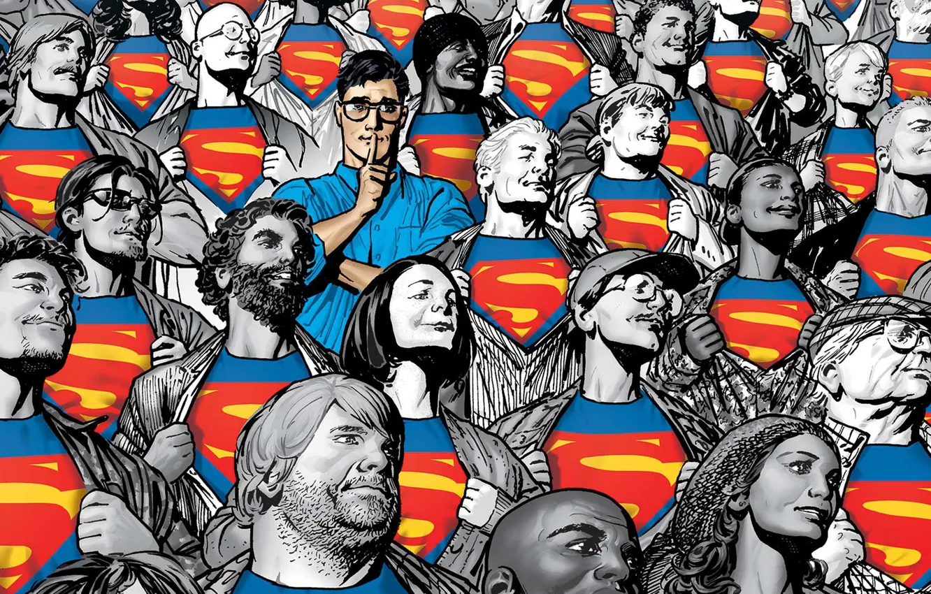 Фото обои Очки, Люди, Футболка, Герой, Супермен, Комикс, Супергерой, Hero