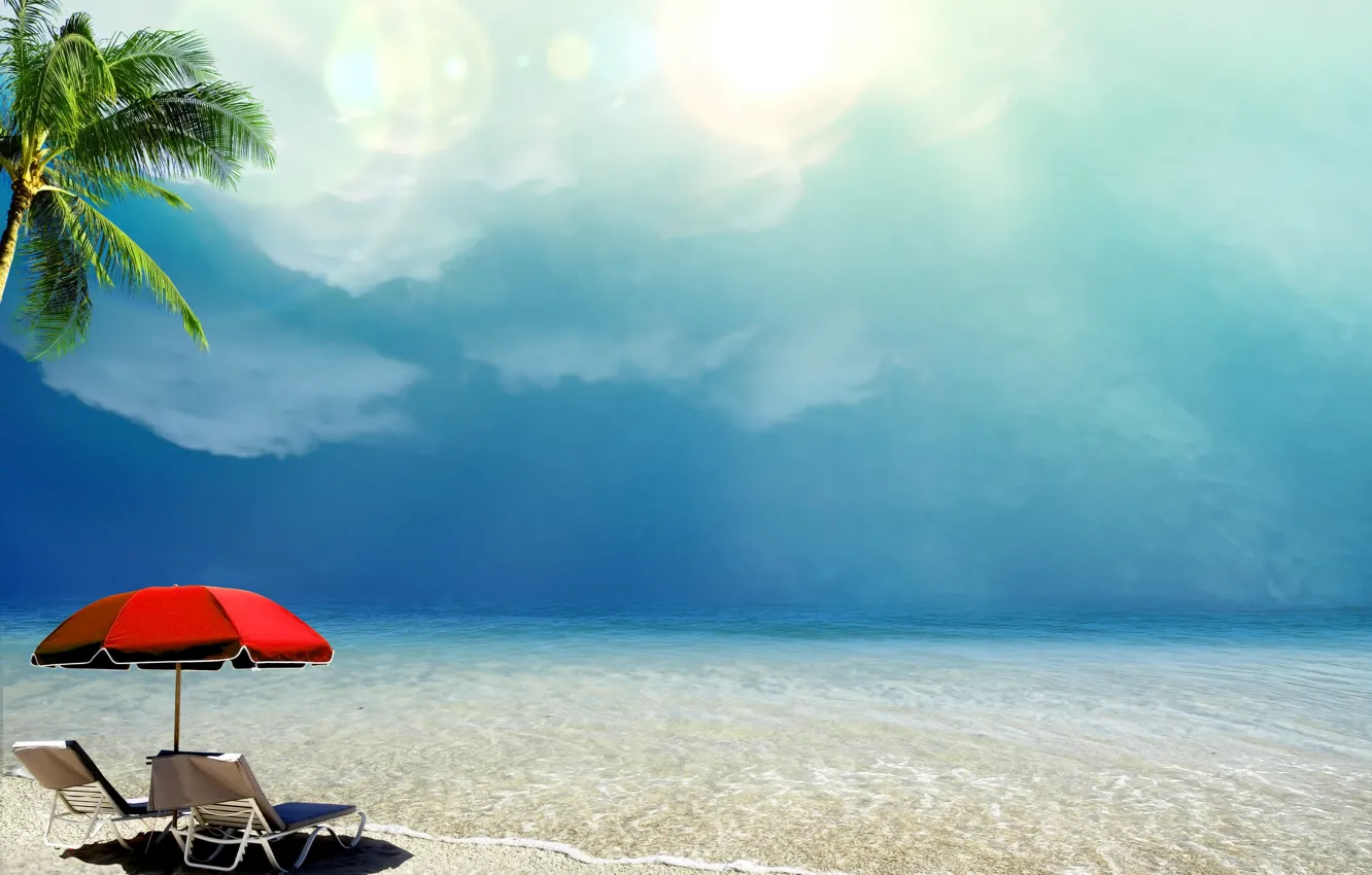 Фото обои песок, море, пляж, тропики, пальмы, берег, summer, beach