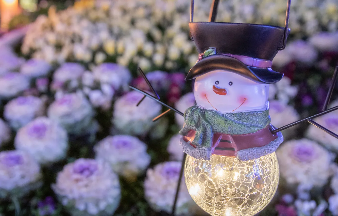 Фото обои лампочка, Рождество, снеговик