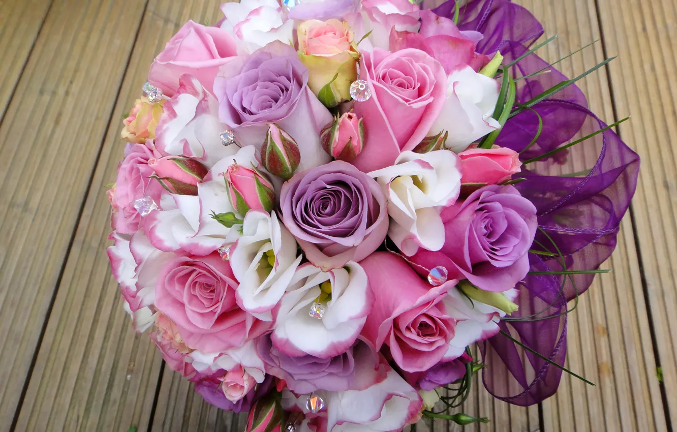 Фото обои сетка, розы, букет, стразы, бутоны, красивый, свадьба, bouquet