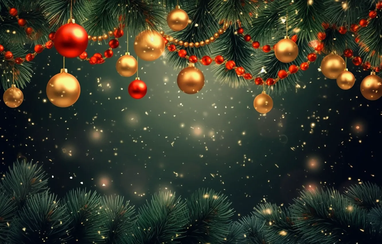 Фото обои украшения, фон, шары, елка, Новый Год, Рождество, golden, new year