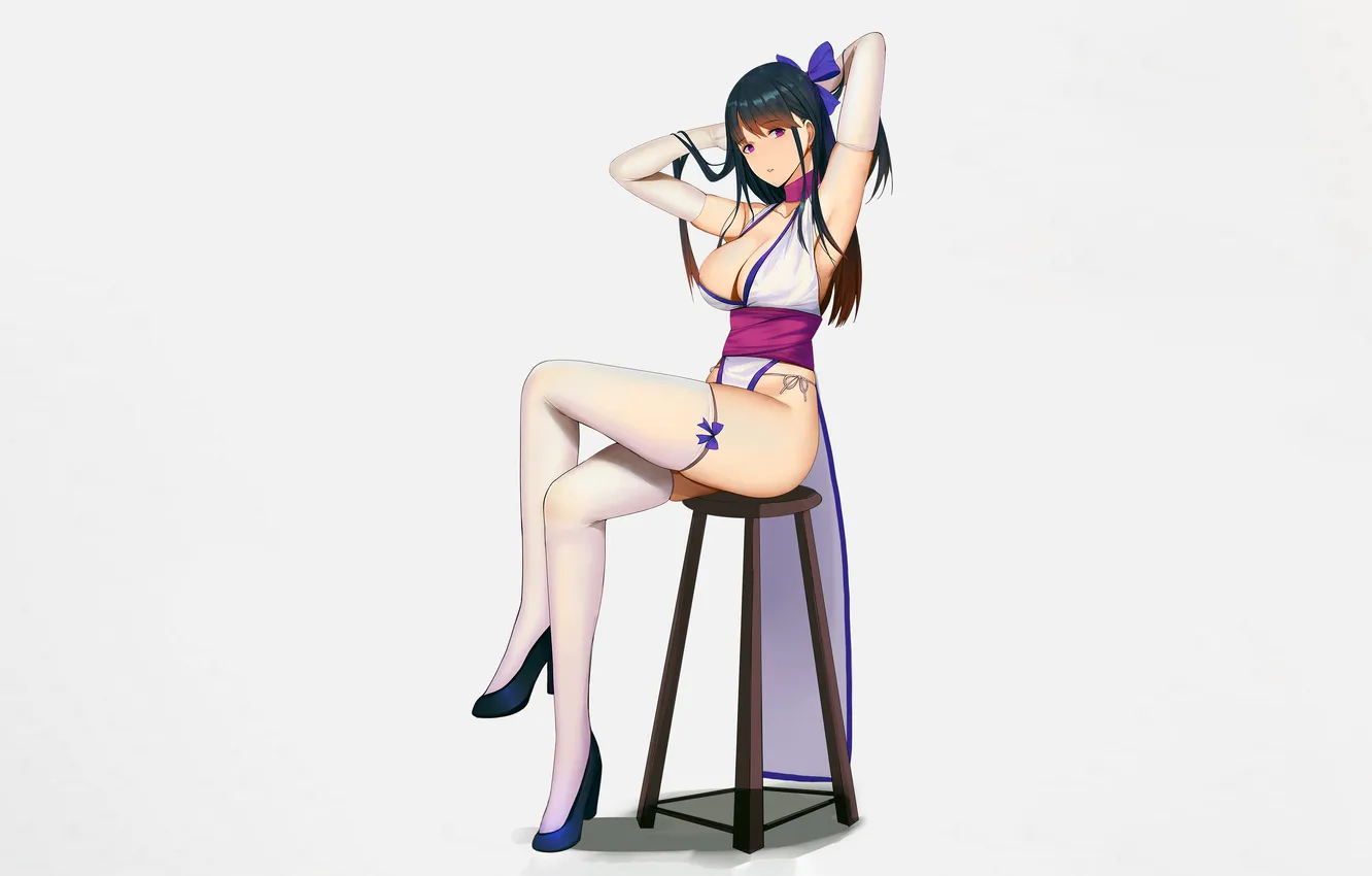 Фото обои girl, sexy, cleavage, thighhighs, long hair, legs, boobs, anime